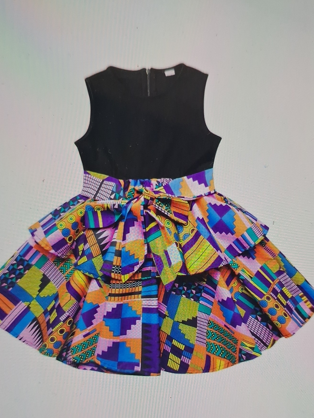 Girls' Black Bodice Multi-Color Ankara Print Party Dress